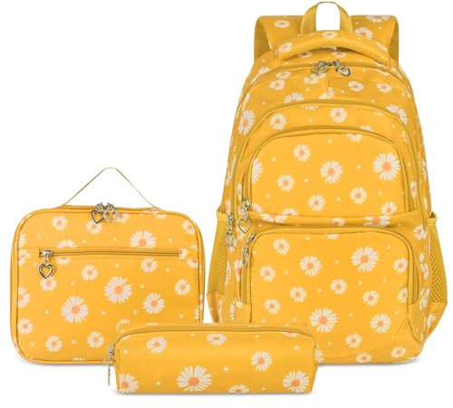 SIVENKE Zaino per la scuola, per ragazze, adolescenti, da donna, per la scuola, per il tempo libero, con borsa e astuccio, giallo., Zaino per bambini