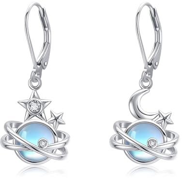 CUPENDA Planeten Ohrringe 925 Sterlingsilber Mond Stern Mondstein Leverback Ohrringe Schmuck für Damen