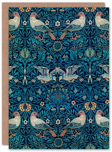 Artery8 William Morris Art Card Birds and Flowers Blue Pattern