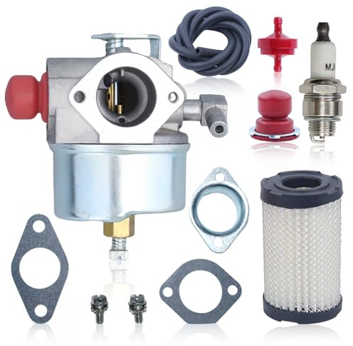 AUMEL Vergaser kit für Tecumseh TVS75 TVS100 TVS105 TVS115 TVS120 ECV100 LAV30 LAV35 mit Benzinfilter + Zündkerzen + Luftfilter + Kraftstoffleitung usw für Rasenmäher Motor 632795A (1)