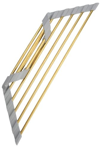 Snailhouse Petit égouttoir à vaisselle triangulaire enroulable en acier inoxydable pour évier de cuisine, organiseur pliable pour évier de cuisine, porte-éponge pour coin d'évier, doré
