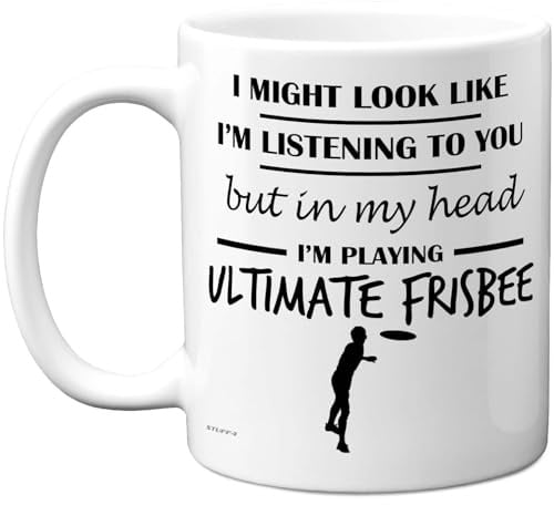 Stuff4 Ultimate Frisbee, in My Head Mug | Funny Gift for Ultimate Frisbee Lover Women and Men, 11oz Premium Ceramic Dishwasher Safe White Handle Mugs Novelty Cup