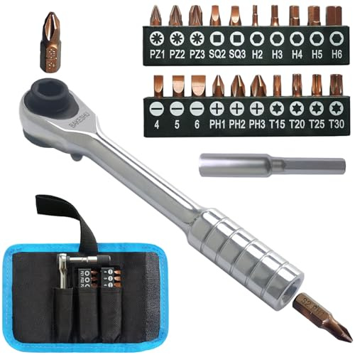 Juego de mini destornilladores de trinquete,destornillador de ángulo recto,destornilladores de desplazamiento corto con Phillips,planos,Torx,hexagonales,cuadrados,Pozidriv S2,puntas de