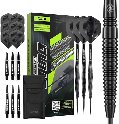 KOTO – Sting Black 90% Tungsten Darts, 10G-32G, Schwarz, Mit Extra Flights und Shafts, Steeldarts, Dartpfeile Profi Set