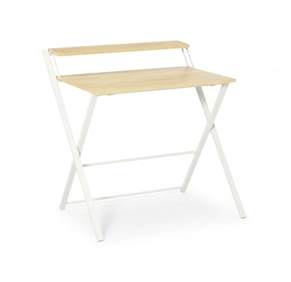 MyosHome Klappbarer Schreibtisch in Weiß und Sonoma-Eiche, Schreibtisch mit Monitorständer, zusammenklappbarer Computertisch für Studio, tragbarer Schreibtisch für Zuhause, 70 x 50 x 90 cm, Paris