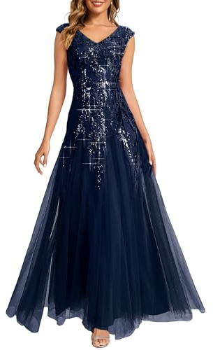 Ever-Pretty Ballkleider Damen Lang Pailletten Ärmelloses Abendkleid mit V-Ausschnitt für Kleid Silvester EE02559