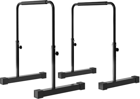 SPORTNOW Dips Barre Parallèle, Station de Musculation Réglable, Noir | en Acier, Hauteur Réglable avec 4 Niveaux, pour Dips, Push Up, Parallettes Fitness