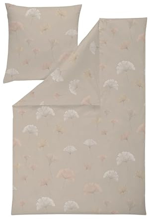 ESTELLA Mako Jersey Bettwäsche 135x200 Ginko Blätter 6575-295 Taupe