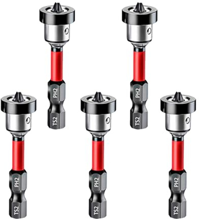 Ylinwtech 5 pezzo set di punte magnetiche PH2 da 1/4,Porta inserti per avvitatore,Tige esagonale 1/4 porta inserti magnetico,Adatto per cartongesso