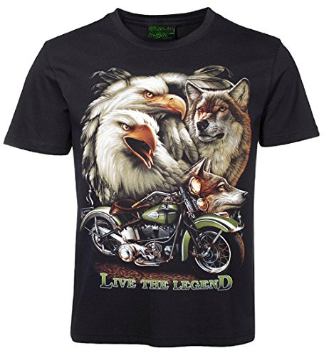 Herren Damen T-Shirt Motorrad Adler Wolf Live The Legend Biker Shirt Schwarz Größe XL