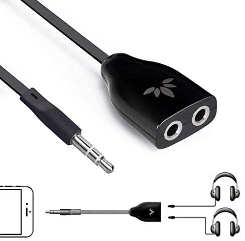 Avantree 2-Wege 3.5mm Kopfhörer Splitter, Aux Y Audio Adapter mit Doppel headphone Stecker, Doppelstecker Headset Verteiler Kabel für iPhone Handys Smartphone Tablet MP3 mit 3,5 klinke - TR302 Schwarz