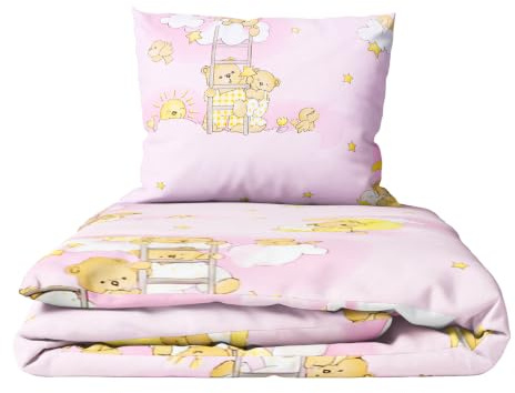 Baby Comfort 2 Piece Children Quilt Duvet & Pillow Set 80x70 cm 12M+ (Ladders Pink)