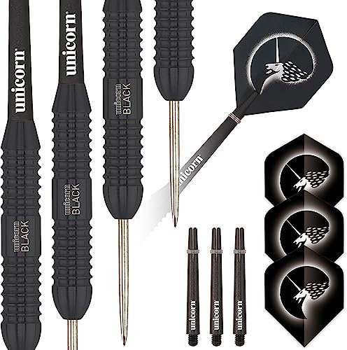 Unicorn Steel Tip Darts Set | Core Plus Black Brass Barrels|Style 2| 26 g