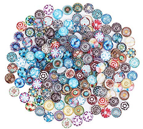 PandaHall 200 Stück Bedrucktes Glas Halbrund Kuppel Glascabochons Gemischte Farbe Größe 10x4mm