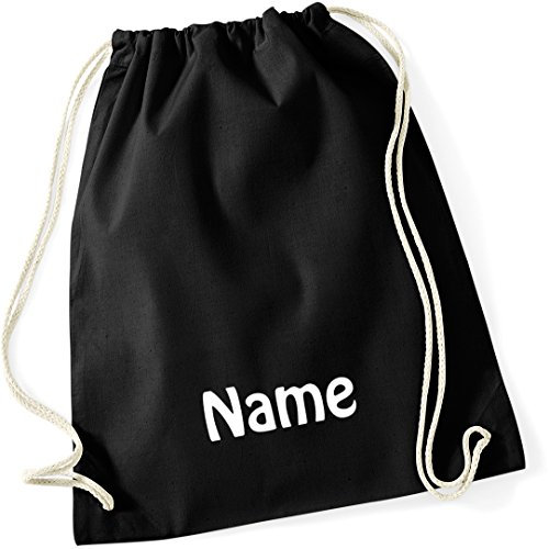 Turnbeutel schwarz mit Namen Bestickt aus 100% Baumwolle, Sportbeutel, Schwimmbeutel, Gym Sack, Gym Bag