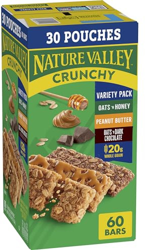 Nature Valley Crunchy Granola Bars, Value Pack, 60 Bars, 44.7 OZ Count (30 Pouches)