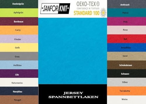 EXKLUSIV HEIMTEXTIL Jersey Spannbettlaken 200 x 220 cm 100% Baumwolle Öko - Tex Zertifiziert, Markenqualität, Matratzenhöhe bis 35 cm, Türkis