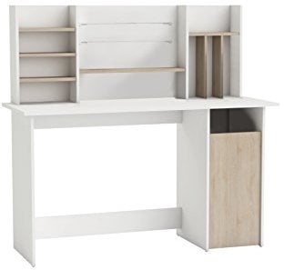 Demeyere 379138 Schreibtisch 1 Kaster und Aufsatz AMBRE, 134,8 x 73,7 x 50,1 cm, sonoma eiche mit struktur / weiß