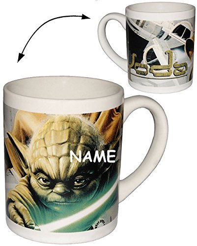 alles-meine.de GmbH Henkeltasse - Star Wars - Yoda/Jedi Krieger incl. Name - Porzellan/Keramik - Trinktasse mit Henkel/Tasse Becher - Porzellantasse Tassen für Kinder &..