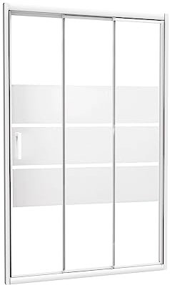 ONDÉE, Façade MISSI, Façade coulissante 3 volets. 80x185cm, Epaisseur 4mm, Poignée en ABS blanc, Profilé aluminium blanc (-25/+5mm), Verre trempé sérigraphié 3 bandes blanches