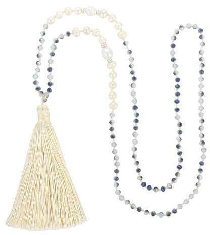 KELITCH Femmes Eau Douce Perles Collier Gland Collier Bohème Long Cristal Collier Nouveau