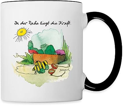 Spreadshirt Janosch Günter Kastenfrosch Tigerente Tasse Zweifarbig, One size, Weiß/Schwarz