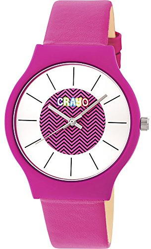 Crayo Trinity Quartz Hot Pink Leather Strap Unisex Watch CRACR4406