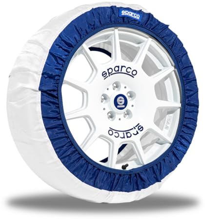 Sparco 2-teiliges Set aus geräuscharmen und vibrationsfreien Schneesocken aus weißem Stoff mit Reifen — Größe S