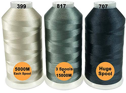 New brothread 3er Set Verschiedene Grau Farben Polyester Maschinen Stickgarn Riesige Spule 5000M für alle Stickmaschine