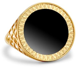 Jewelco London Men's 9ct Gold Basket Design Ring with 16.5mm Black Onyx Disc Insert (Tenth-Krugerrand-Size)