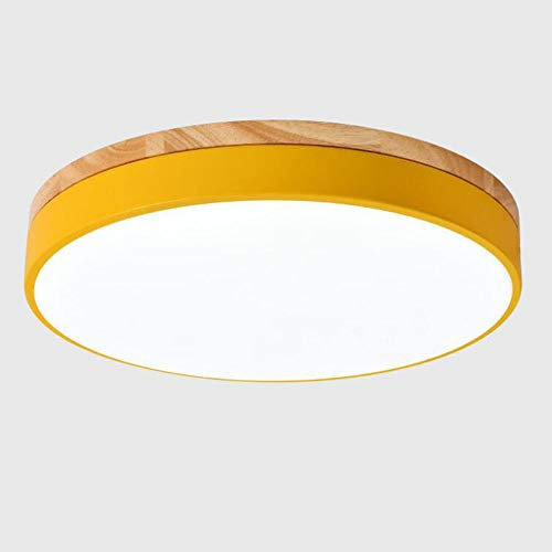 Serin-Eletro Schlafzimmerlampe LED Dimmbar mit Ferbedienung,Deckenleuchte Gelb Metall und Holz-Lampe Rund Design 24W Deckenlampe für Schlafzimmer Kinderzimmer Galerie Flur Decken-Beleuchtung φ40CM