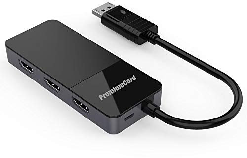 PremiumCord MST Adapter DisplayPort 1.4 auf 3X HDMI 2.0 für Monitore bis zu 8K @ 30Hz (dreimal 4K), Extended + Mirror + Duplicate Modi, schwarz