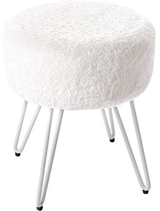 Warmiehomy Velvet Footstool Upholstered Rest Round Salon Taburete Stools Chair for Living Room Bedroom Vintage Seat Stool 4 Iron Legs White