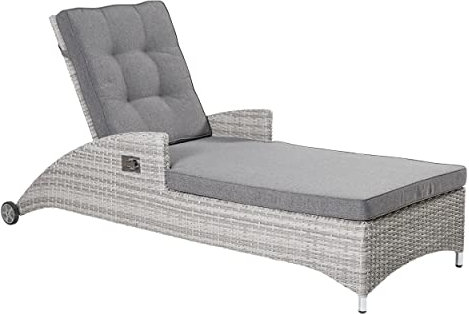 LC Garden Parma Sonnenliege Gartenliege mit Polyrattan in weiß-grau, stufenlos verstellbare Outdoor Relax-Liege inkl. Kissenauflage