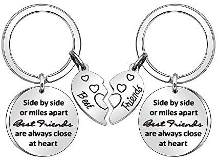 Schlüsselanhänger Side by Side or Miles Apart Best Friends are Always Close at Heart, 2 Stück