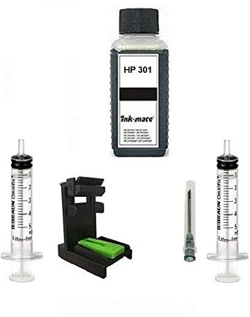 Nachfüllset Black für HP 301, 301 XL Schwarz Tintenpatronen - 100 ml Refill-Tinte Black, mit Adapter, Zubehör, Befüll-Anleitung