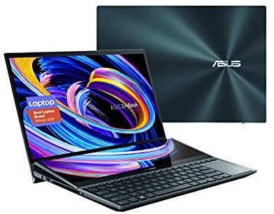 ASUS ZenBook Pro Duo 15 OLED UX582 Laptop, 15.6” OLED 4K UHD Touch Display, Intel Core i7-10870H, 16GB RAM, 1TB SSD, GeForce RTX 3070, ScreenPad Plus, Windows 10 Pro, Celestial Blue, UX582LR-XS74T