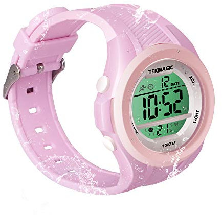 TEKMAGIC 10 ATM Impermeable Muchachas Chica Niñas Reloj de Pulsera para Bucear Nadar con Funciones de Cronómetro, Cronógrafo, Alarma, Zona Horaria Dual, Formato de 12/24 Horas