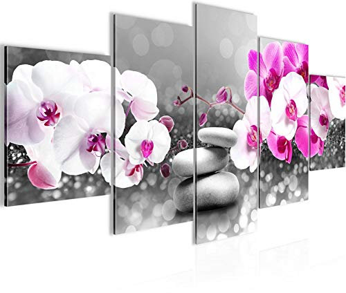 Runa Art Wandbilder Blumen Orchidee 5 Teilig Bild auf Vlies Leinwand Deko Wohnzimmer Feng Shui Grau Rosa 035552a