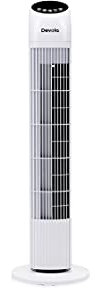 Devola Tower Fan with Remote Control 33-Inch | Quiet Cooling Fan, Oscillating & Standing Silent Electric Floor Fan for Bedrooms, Home & Office | 3 Speeds, 3 Modes, 12H Timer - DV33TFWH (White)
