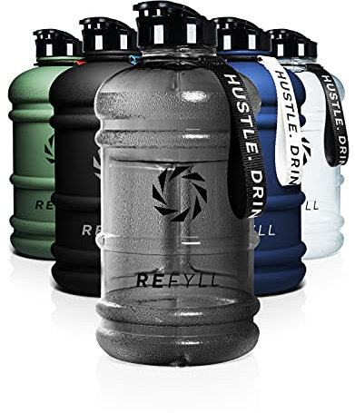 REFYLL X Trinkflasche Sport 2L - “Beast” I Leichte Wasserflasche 2 Liter für Gym, Fitness & Training I Water Jug 2200ml I Trinkflasche 2l - 100% Auslaufsicher & BPA Frei (Metallic Grey)
