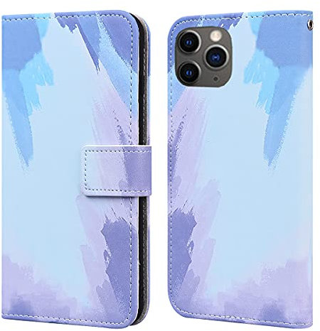 Flip phone case for Iphone 11 PRO MAX PU Leather Wallet Card Slots Flip Case Watercolor Gradient Ramp Graffiti Art Printing with Stand Function Magnetic Protective Cover Blue Purple