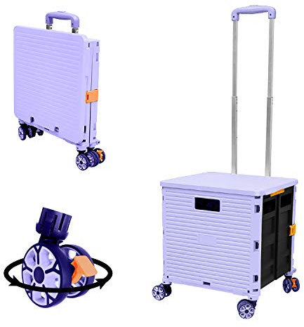 Carrello pieghevole con rotelle, 54 L/45 kg, multifunzionale e durevole, di grande capacità, con manico telescopico e 4 ruote girevoli smontabili per acquisti e trasporto, viola