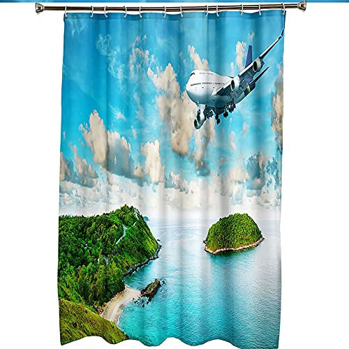Bishilin Duschvorhang Wasserdicht 120x180, Badezimmer Vorhang Antischimmel Polyester Flugzeug Insel Meer Muster
