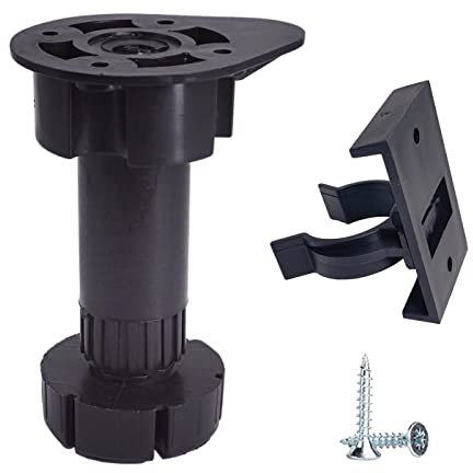 Diforma Lot de 16 pieds de meubles en plastique noir réglable en hauteur avec clips, pieds de meubles de cuisine, pieds d'armoire, vis incluses (16)