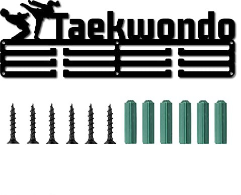 CREATCABIN Taekwondo-Medaillenhalter Sportworte Auszeichnungen Ständer Wandhalterung Aufhänger Dekoration Für Champions 3 Sprosse Medaillengewinner Über 60 Medaillen Schwarz