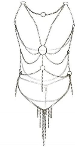 Damen Dessous Kette Set Kreuz Verführerische Quaste Body Link Harness Gepflegt. Metall Kette Set