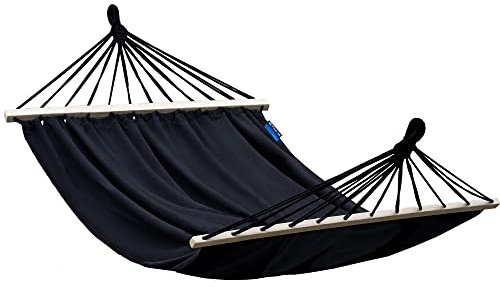 Potenza Hängematte Baumwolle Stabhängematte XXL 220 x 160 für 2 Personen, Belastbarkeit bis 200 kg Doppelhängematte (Schwarz)