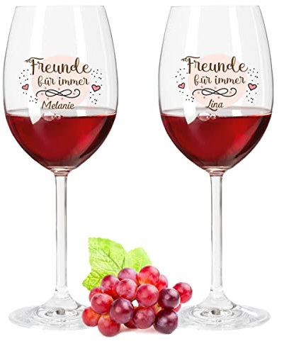 Leonardo Weingläser mit UV-Druck - Freunde für immer - Personalisiert mit Namen- Geschenkset für die beste Freundin als Geburtstagsgeschenk - Der perfekte Mädelsabend bei Gutem Wein - Farbe Daily