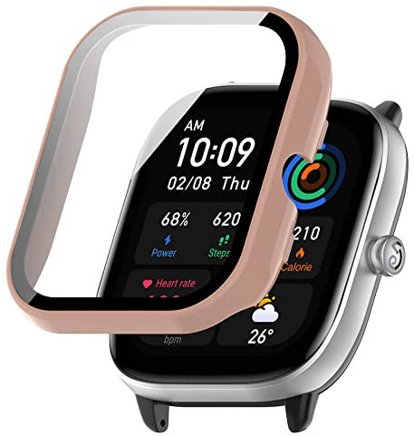 SeNool Funda Compatible con Amazfit GTS 4 Mini, Carcasa Protectora con Cristal Templado Protector de Pantalla, [Dureza 9H] Protección Carcasa Compatible con Amazfit GTS 4 Mini - Rosado